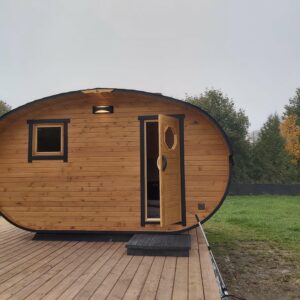 oval cedar sauna canada backyard